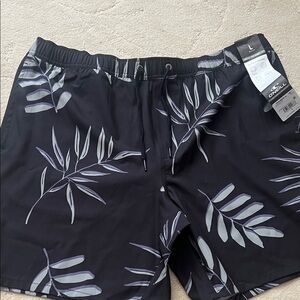 O'Neill Men's Black and Gray Leaf Print Board Shorts